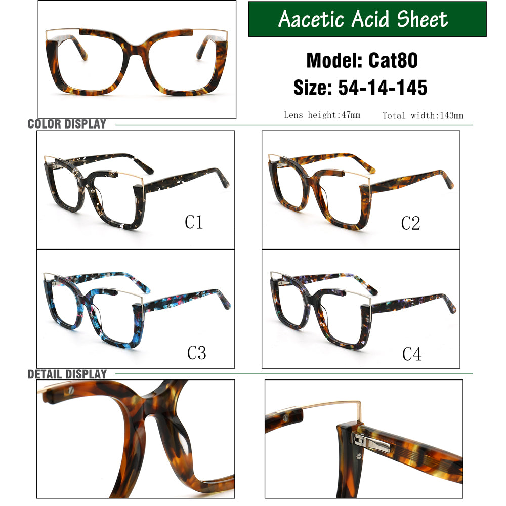 Starry | Oversize Women Square Eyeglasses Half Rim | Stylish Tortoise Glasses Frames for Women