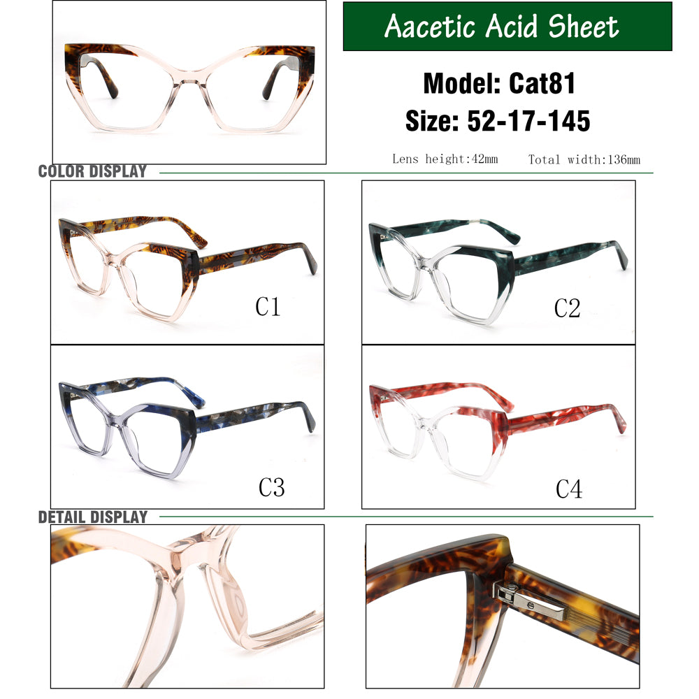 Elena | Trendy Womens Cat Eye Optical Eyeglasses | Vintage Tortoise Transparent Floral Glasses Frame