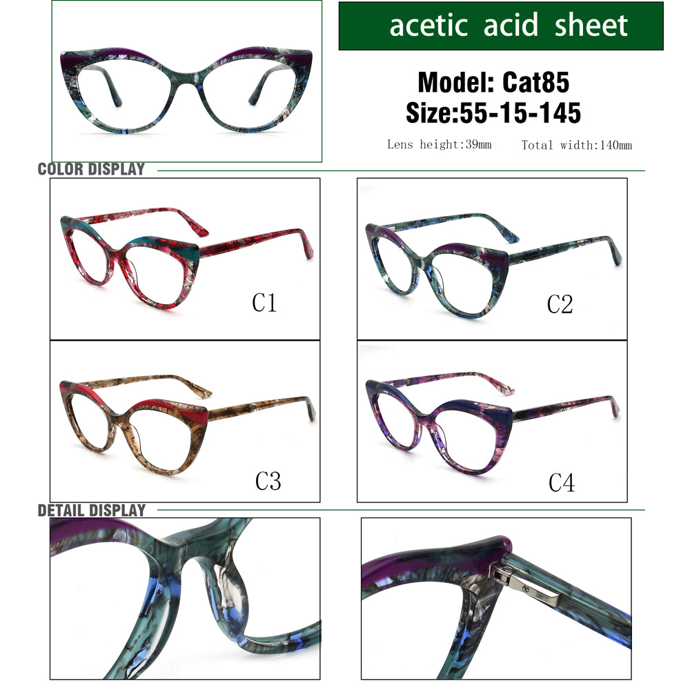Alina | Funky Womens Cat Eye Tortoise Purple Glasses Frames | Modern Retro Female Optical Eyeglasses Green