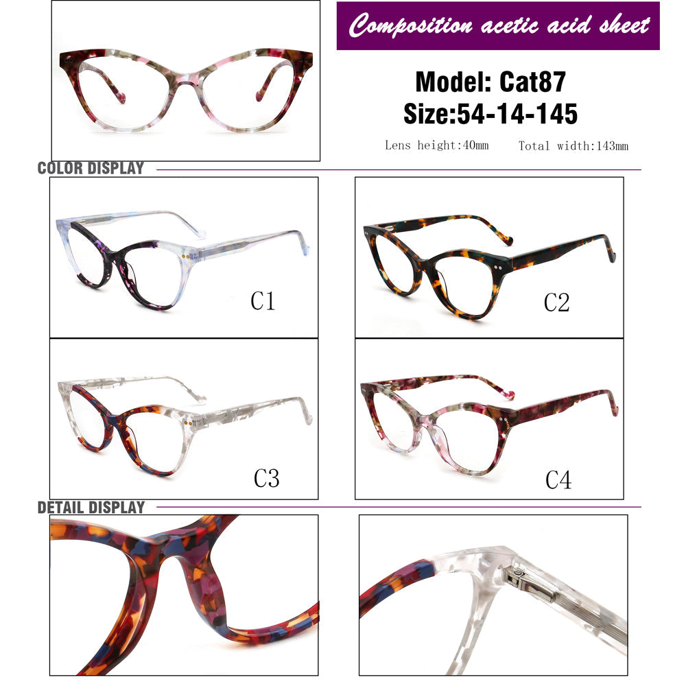 Alora | Trendy Womens Cat Eye Tortoise Shell Glasses Frames | Floral Female Retro Optical Eyeglasses