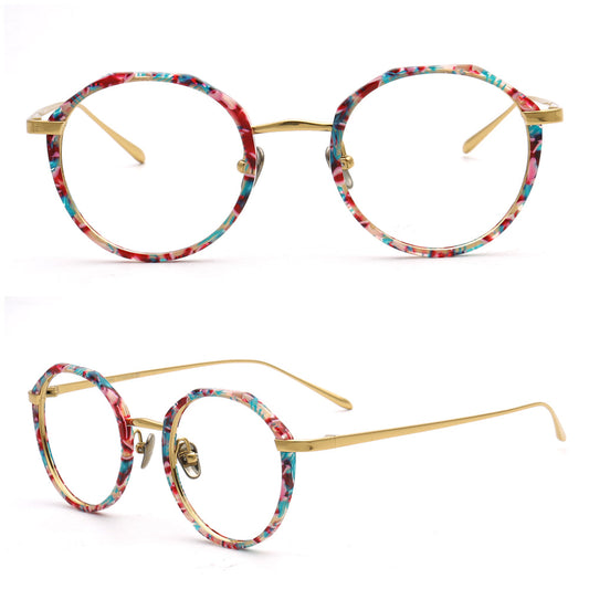 Layken | Stylish Round Floral Titanium Eyeglasses
