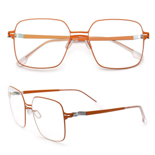 Robin | 80s Mens Business Metal Eyeglass Frames | Modern Square Oversize Womens Light Eyewear Stainless Steel
