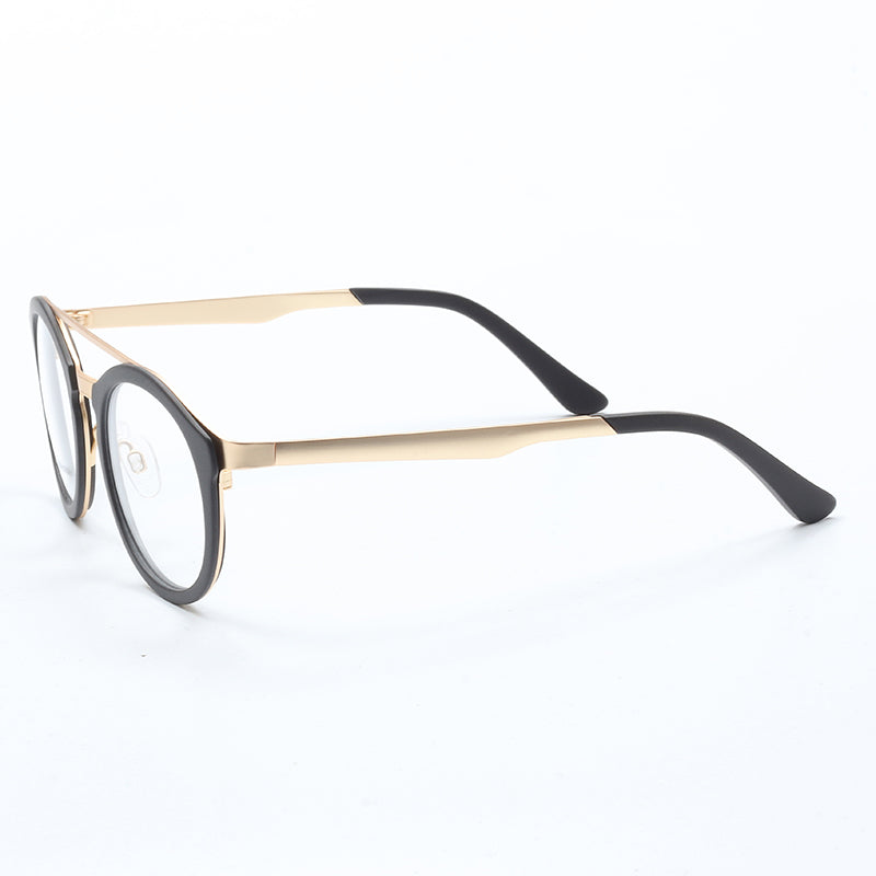 Ellison | Acetate & Metal Round Double Bridge Eyeglasses | Retro Glasses w/ Flat Top Design