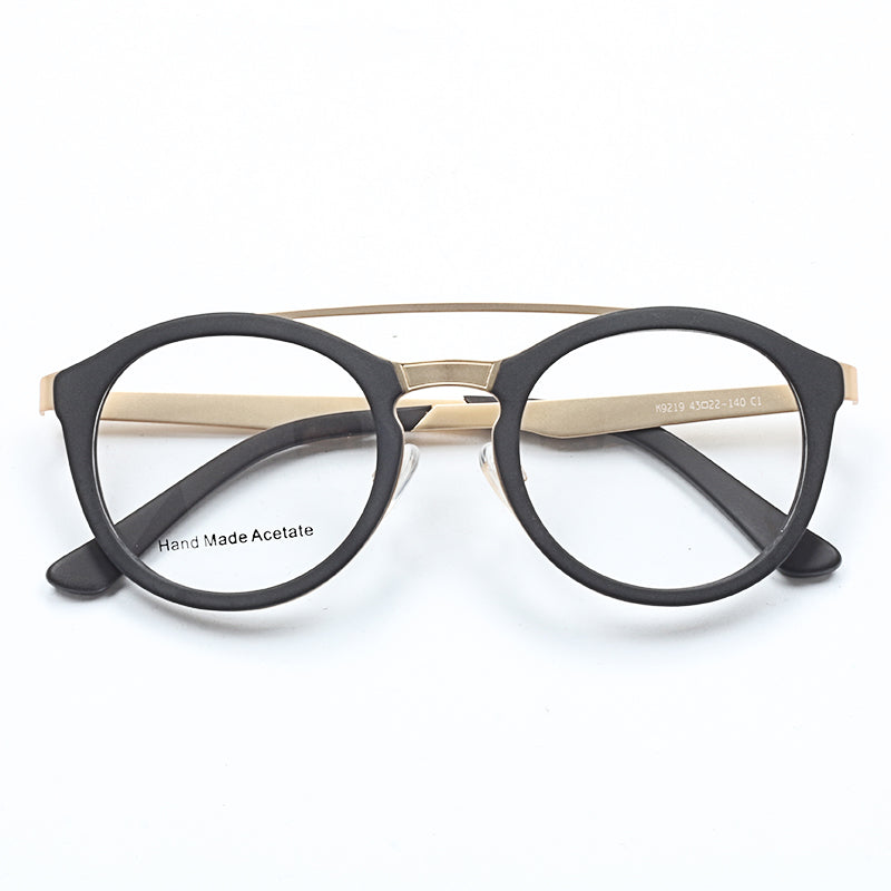 Ellison | Acetate & Metal Round Double Bridge Eyeglasses | Retro Glasses w/ Flat Top Design