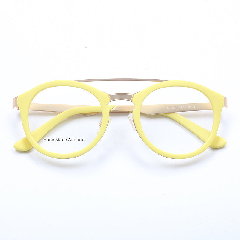 Ellison | Acetate & Metal Round Double Bridge Eyeglasses | Retro Glasses w/ Flat Top Design