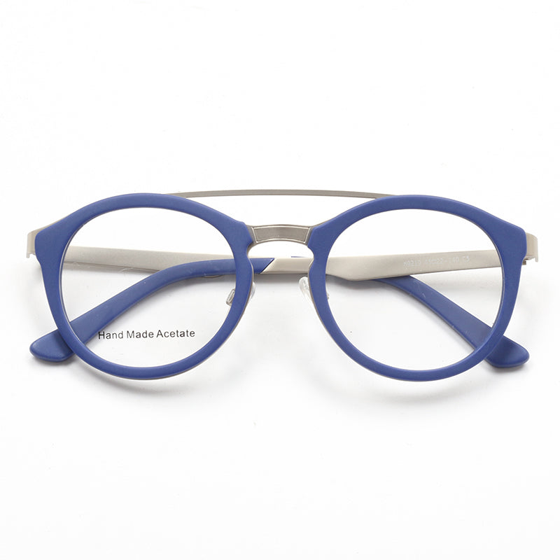 Ellison | Acetate & Metal Round Double Bridge Eyeglasses | Retro Glasses w/ Flat Top Design