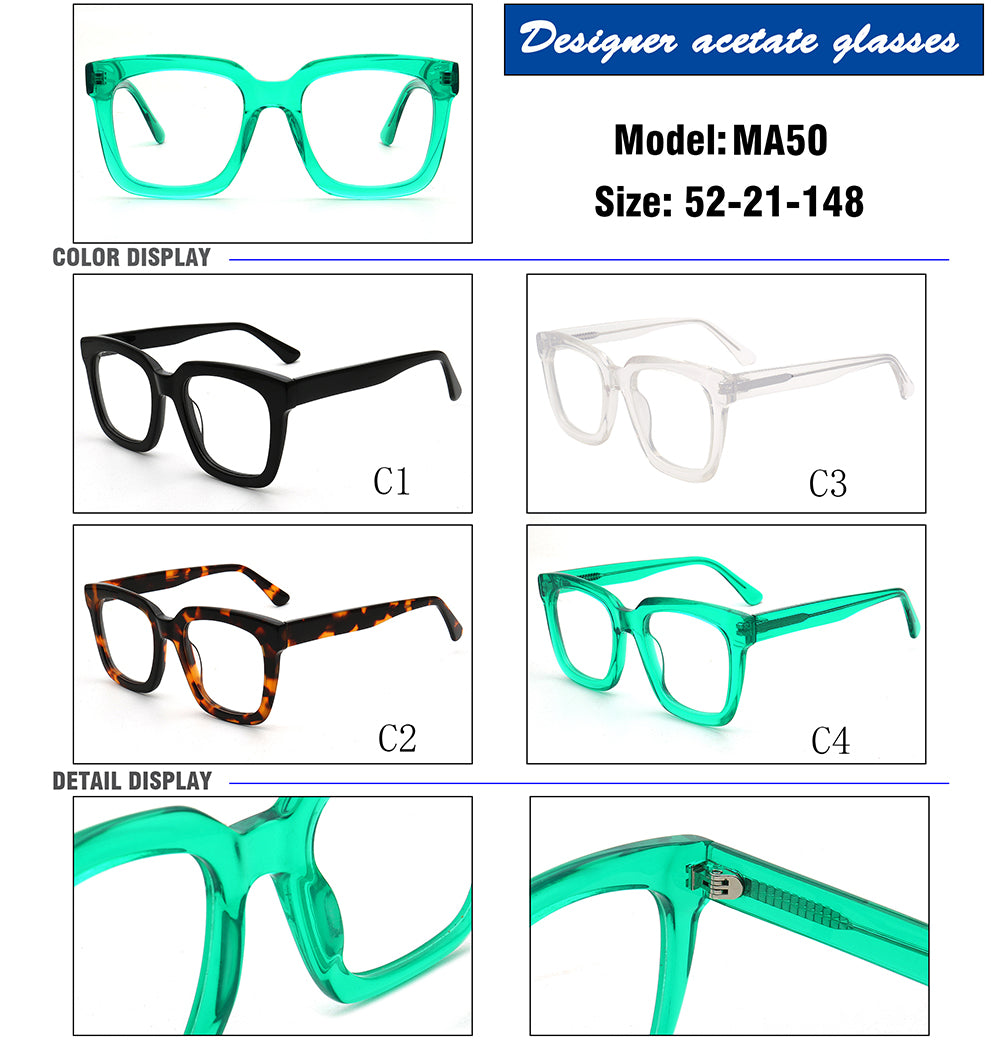 Jackie | Trendy Bulky Womens Square Optical Eyeglasses | Unisex Oversized Glasses Frame Transparent Green