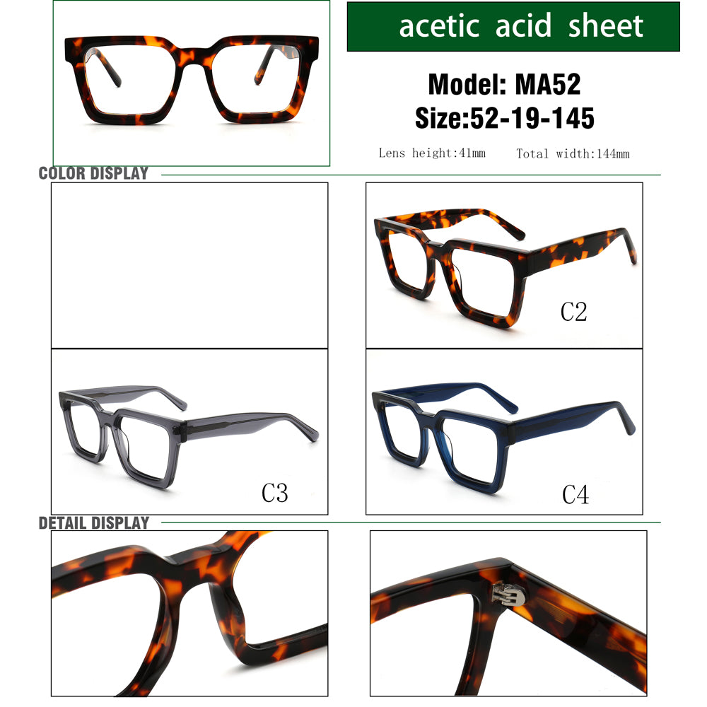Charlie | 80s Classic Mens Square Glasses Frames | Oversize Womens Bulky Trendy Eyeglasses