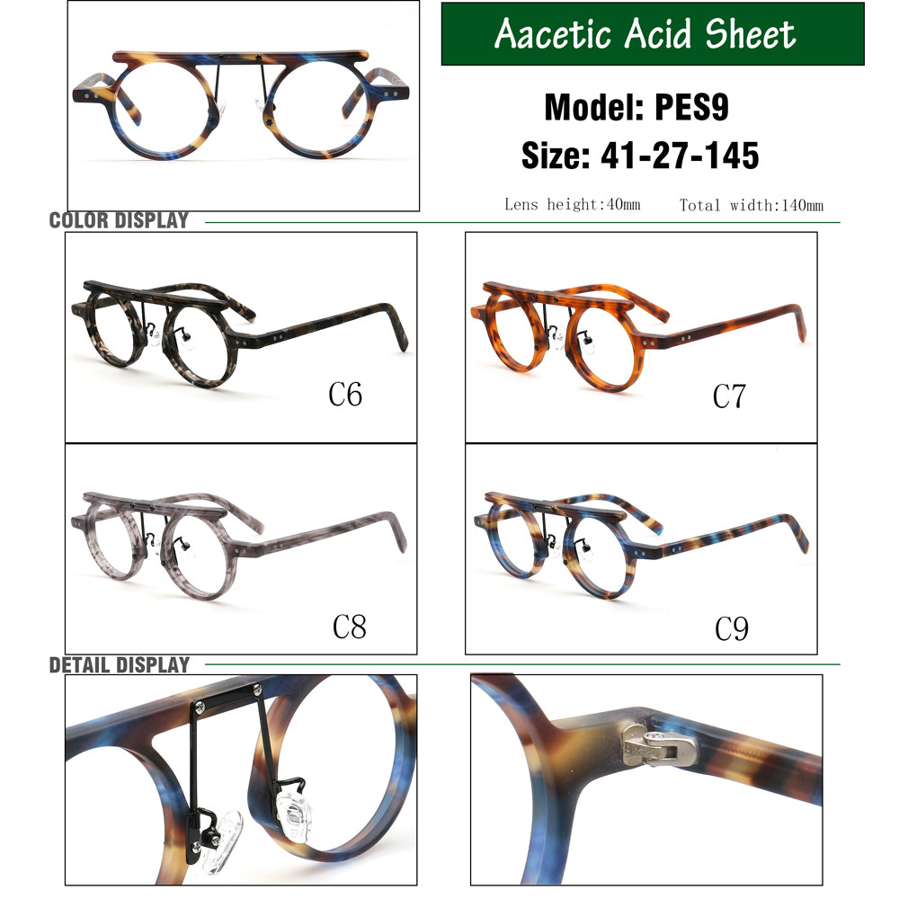 Hester | Retro Flat Top Vintage Glasses Frames Men | Round Nerd Stylish Women Eyeglasses Frames
