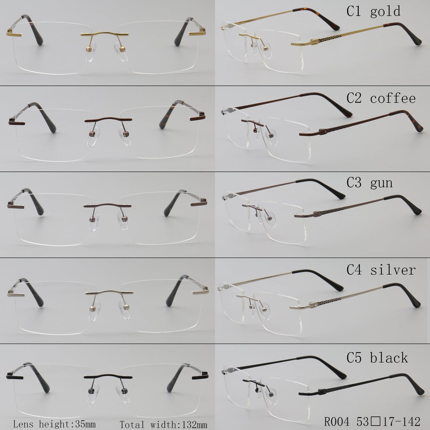 Foster | Square Rimless Metal Eyeglass Frames | Modern Rectangular Business Glasses