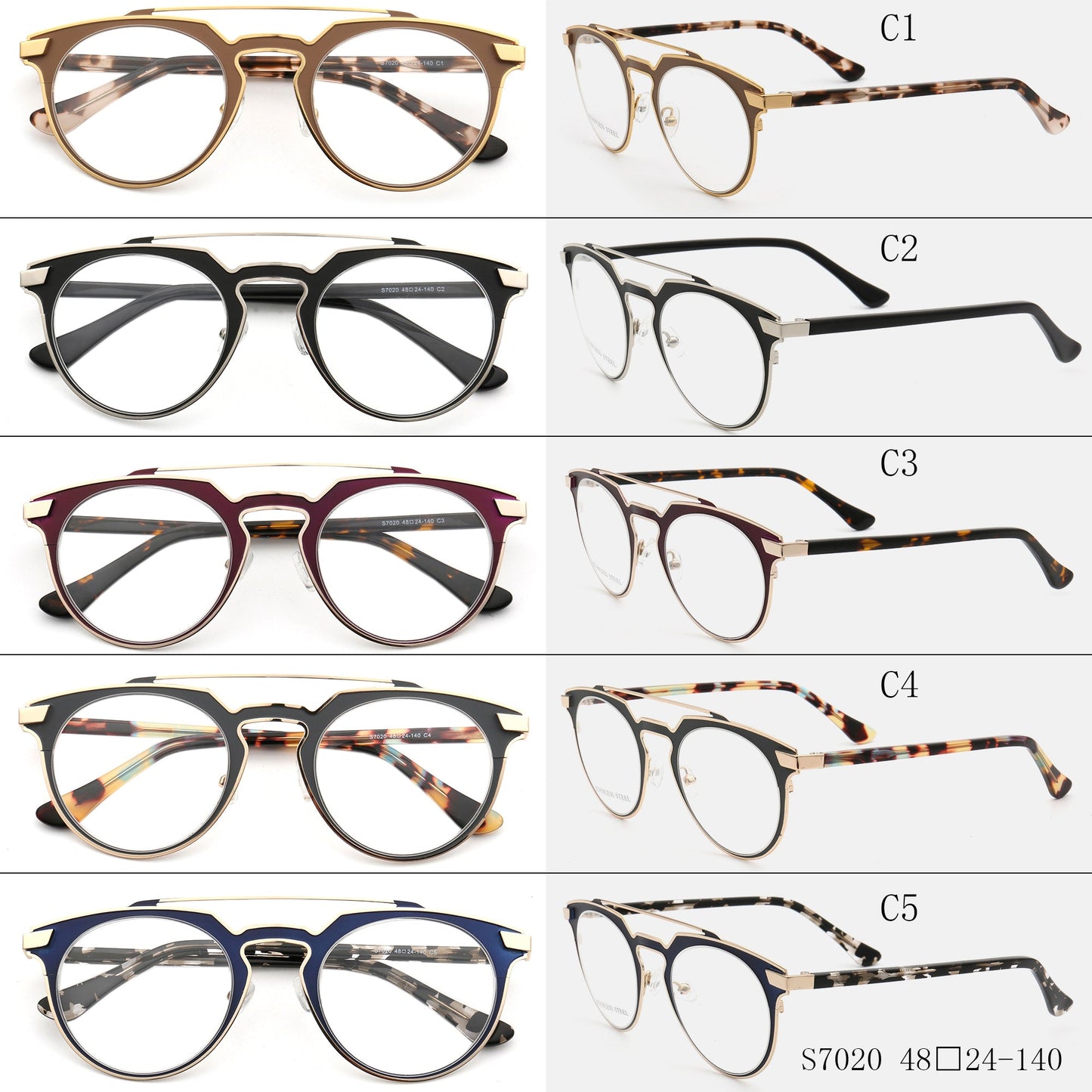 Faulkner | Round Mens Stainless Steel Glasses Frames | Double Bridge Womens Metal Eyeglasses Frames Vintage