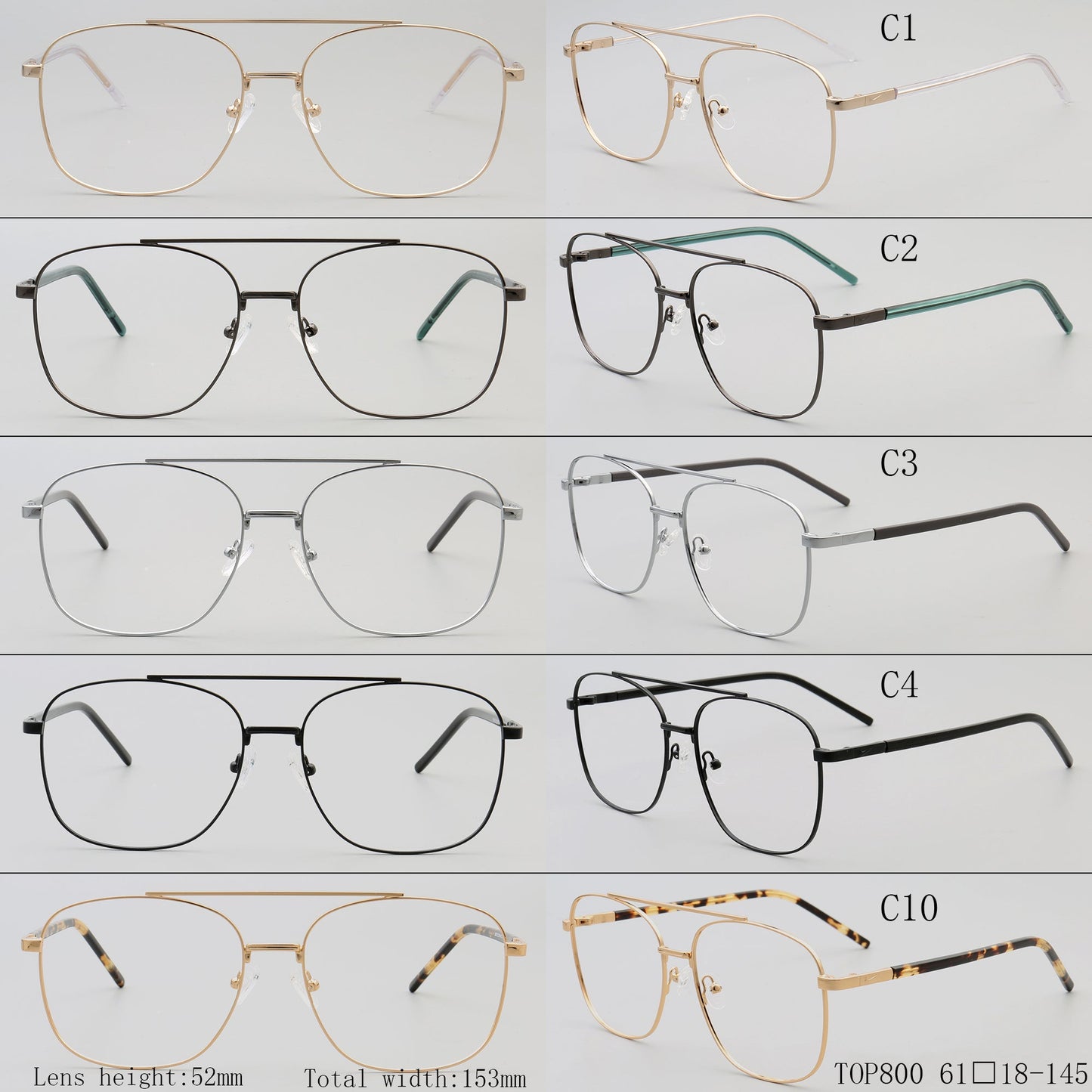 Travis | 80s Mens Double Bridge Metal Square Eyeglass Frames