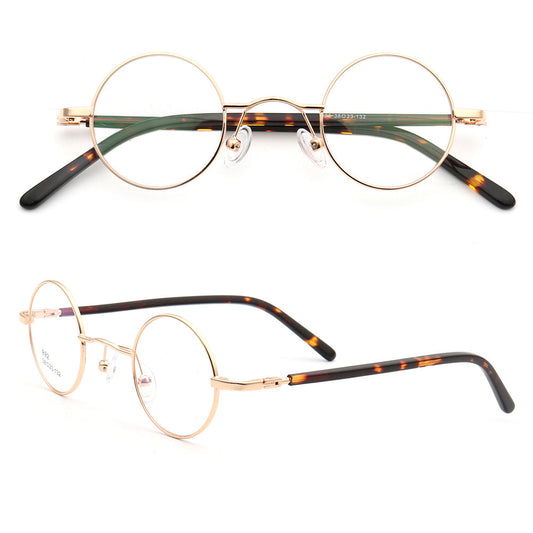 Beckett | Metal Round Eyeglasses w/ Tortoise Temple | Circular Retro Nerd Frame