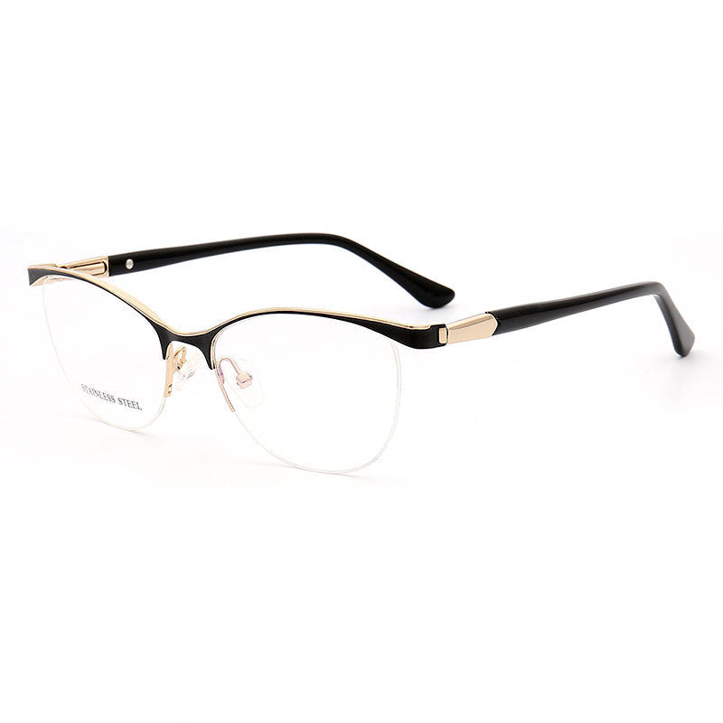 Regina | Half Rim Stainless Steel Eyeglasses For Women | Modern Frame w/ Patterned Temple