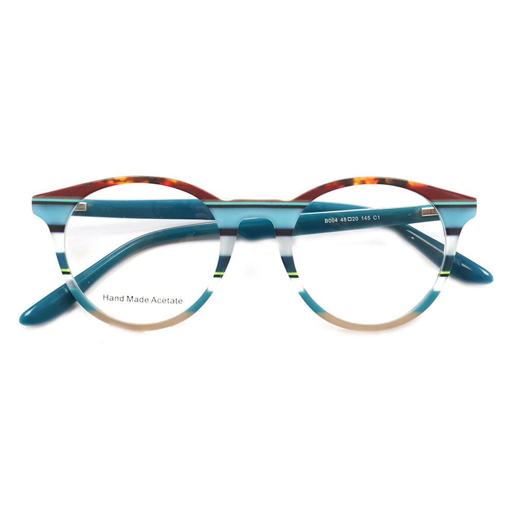 Bailey | Mens Round Fashionable Striped Eyeglass Frames | Trendy Eyewear Frames for Women Red Pink