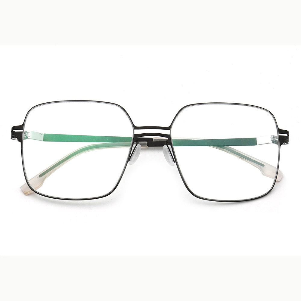 Robin | 80s Mens Business Metal Eyeglass Frames | Modern Square Oversize Womens Light Eyewear Stainless Steel