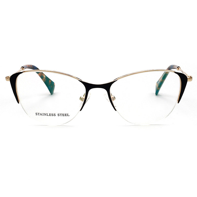 Rhea | Womens Half Rim Cat Eye Eyeglasses Frames | Retro Stainless Steel Spectacles