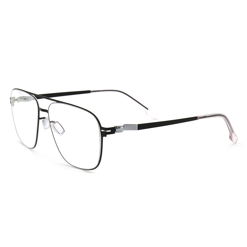 Maxwell | Retro Double Bridge Pilot Style Glasses | Flat Top Stainless Steel Eyeglass Frames