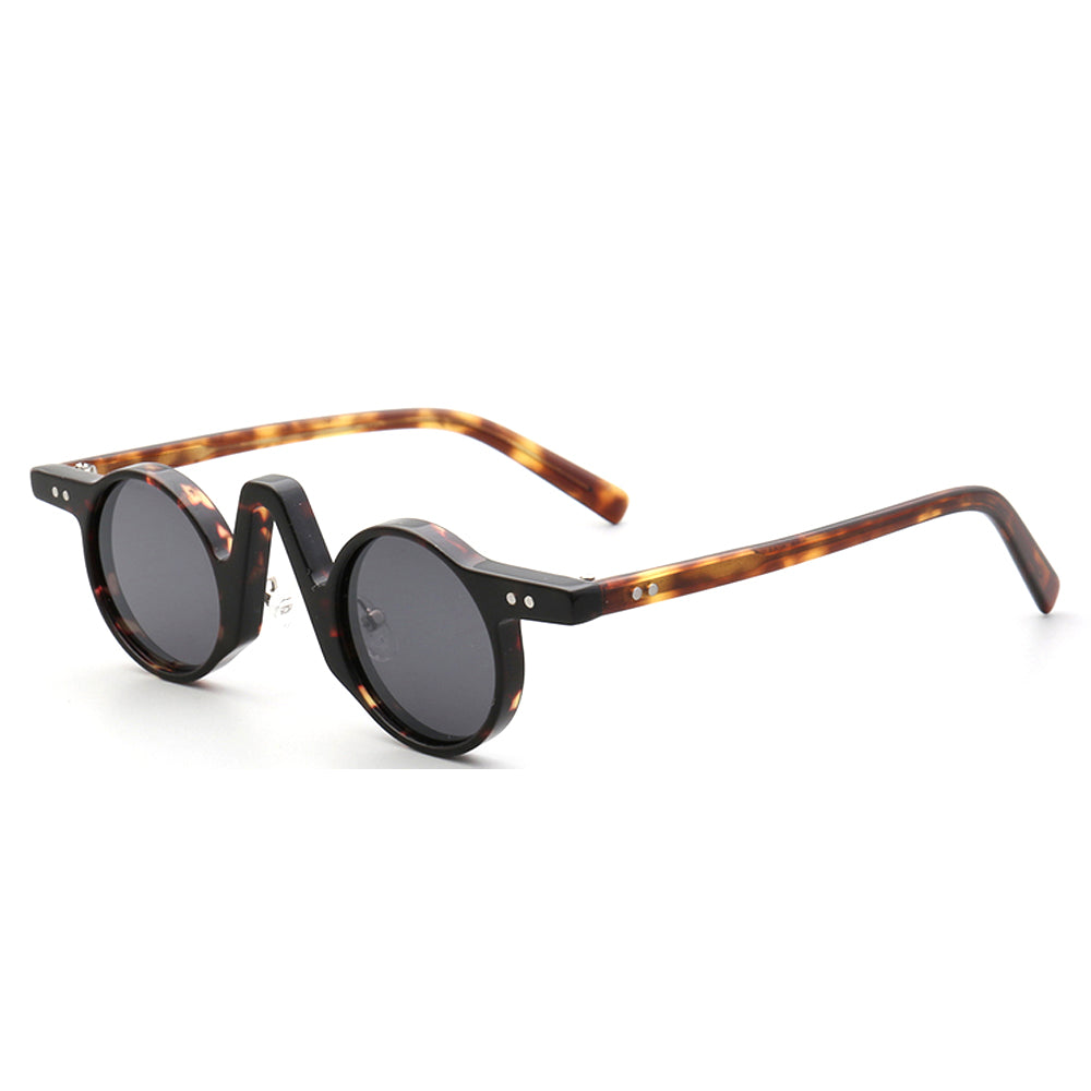 Central | Round Polarized Sunglasses w/ Tortoise Shell Pattern | Retro Raised Bridge Frame Design