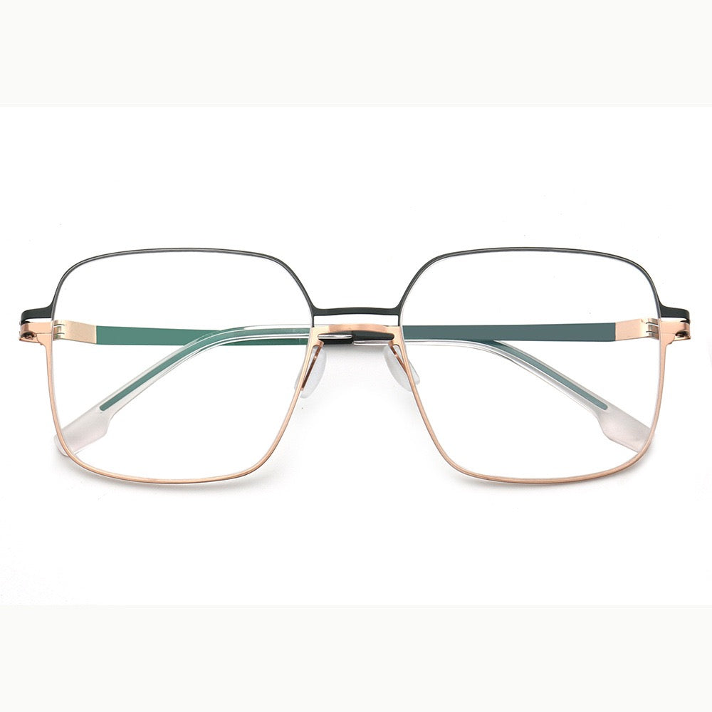 Robin | 80s Mens Business Metal Eyeglass Frames | Modern Square Oversize Womens Light Eyewear Stainless Steel