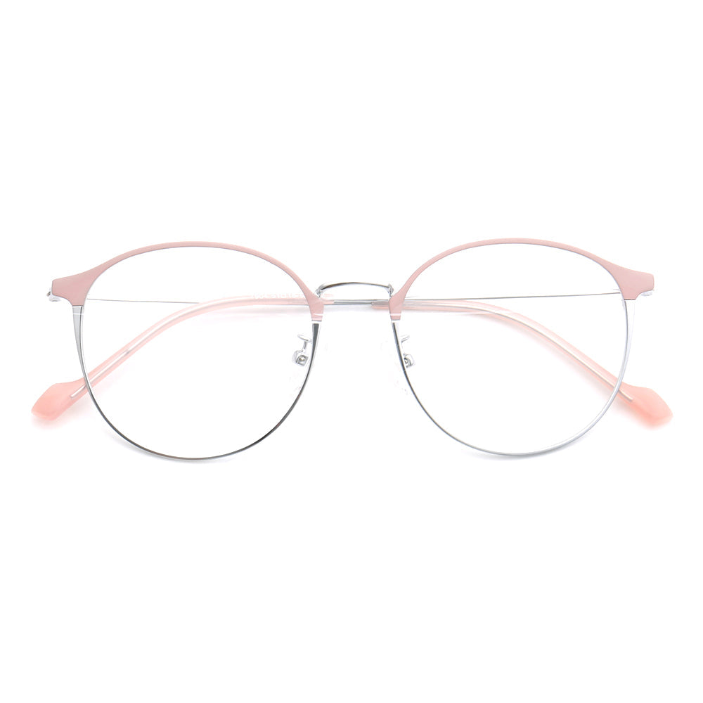 Libby | Modern Round Full Rim Glasses For Women | Thin Pink Purple Metal Frame