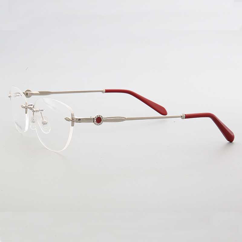 Esther | Rimless Oval Eyeglass Frames For Women |  Female Round Lightweight Metal Eyewear Red