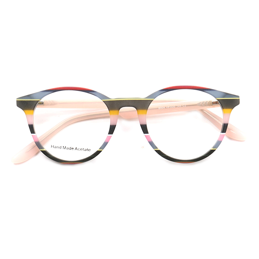 Bailey | Mens Round Fashionable Striped Eyeglass Frames | Trendy Eyewear Frames for Women Red Pink