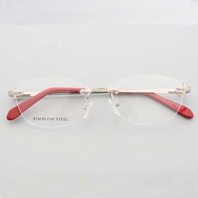 Esther | Rimless Oval Eyeglass Frames For Women |  Female Round Lightweight Metal Eyewear Red