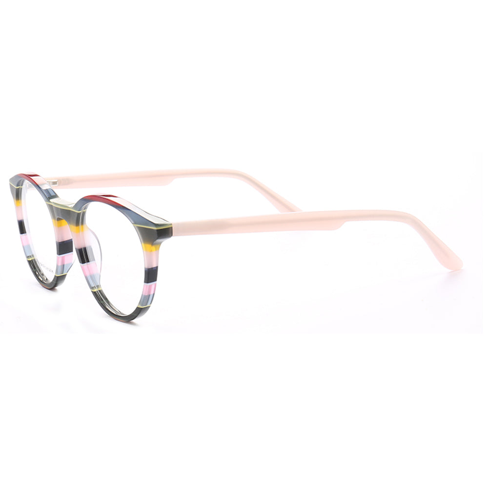 Bailey | Mens Round Fashionable Striped Eyeglass Frames | Trendy Eyewear Frames for Women Red Pink