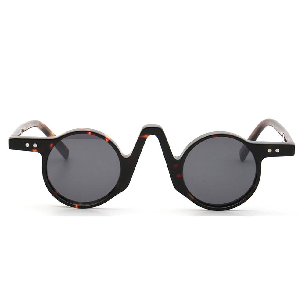 Central | Round Polarized Sunglasses w/ Tortoise Shell Pattern | Retro Raised Bridge Frame Design