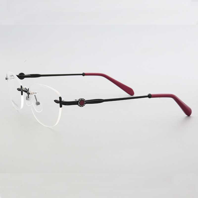 Esther | Rimless Oval Eyeglass Frames For Women |  Female Round Lightweight Metal Eyewear Red