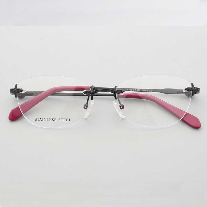 Esther | Rimless Oval Eyeglass Frames For Women |  Female Round Lightweight Metal Eyewear Red