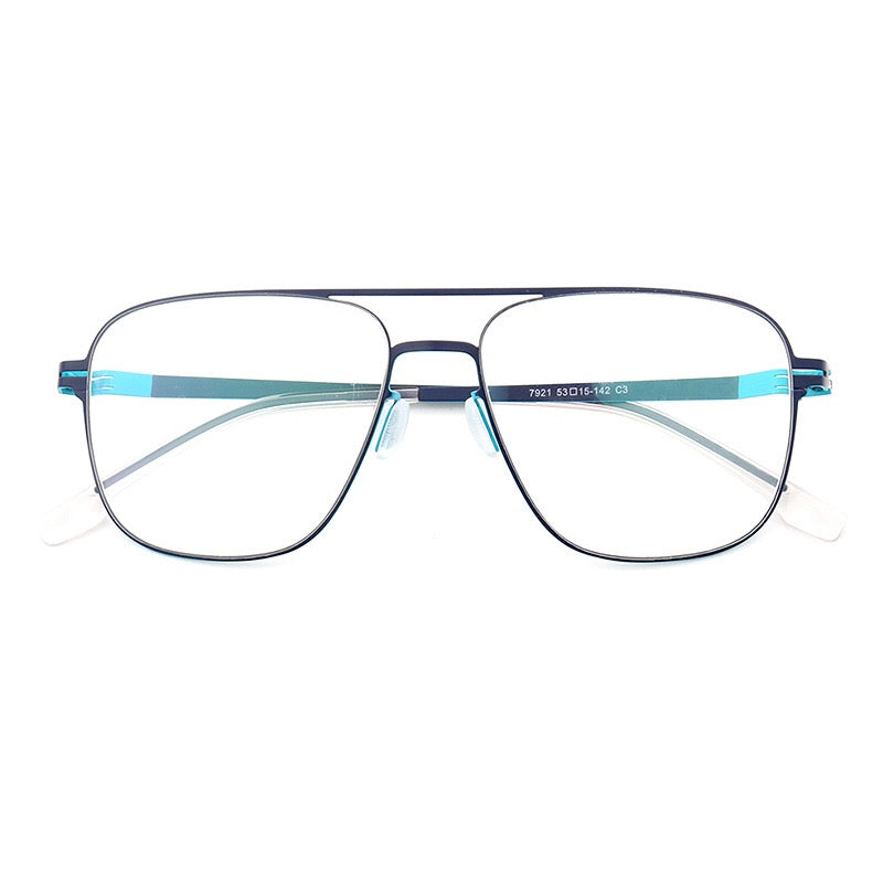 Maxwell | Retro Double Bridge Pilot Style Glasses | Flat Top Stainless Steel Eyeglass Frames