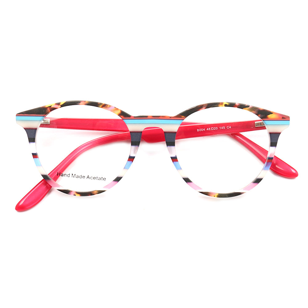 Bailey | Mens Round Fashionable Striped Eyeglass Frames | Trendy Eyewear Frames for Women Red Pink