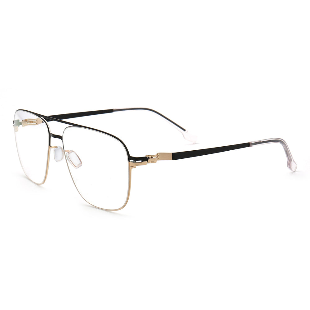 Maxwell | Retro Double Bridge Pilot Style Glasses | Flat Top Stainless Steel Eyeglass Frames