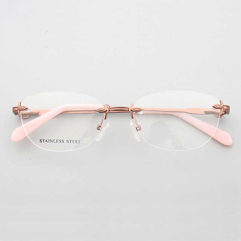 Esther | Rimless Oval Eyeglass Frames For Women |  Female Round Lightweight Metal Eyewear Red