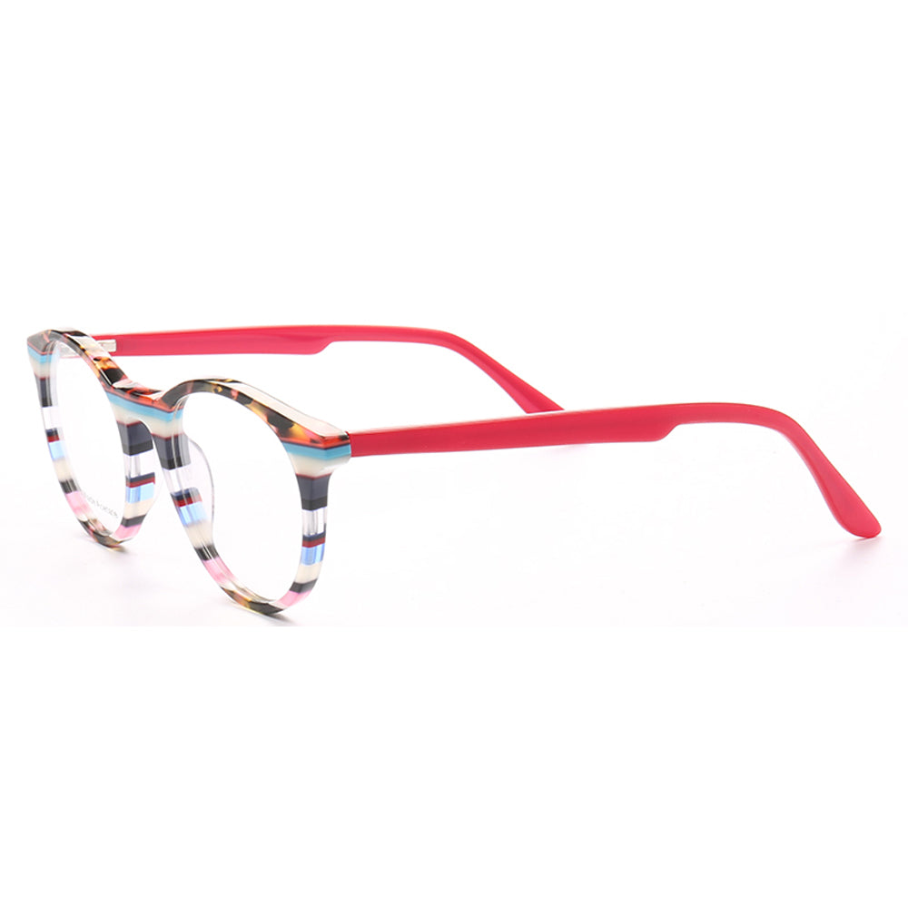Bailey | Mens Round Fashionable Striped Eyeglass Frames | Trendy Eyewear Frames for Women Red Pink