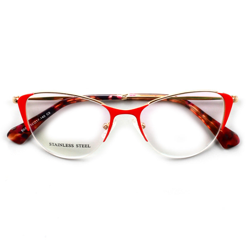 Rhea | Womens Half Rim Cat Eye Eyeglasses Frames | Retro Stainless Steel Spectacles