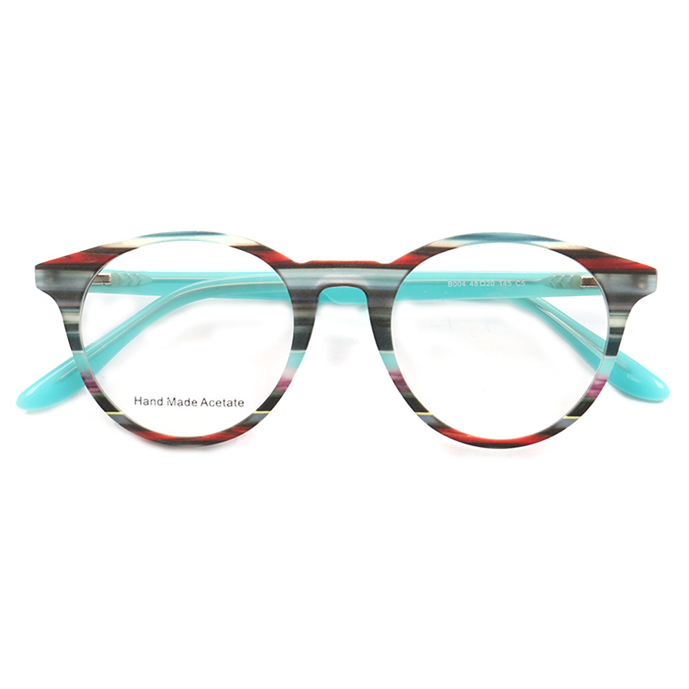 Bailey | Mens Round Fashionable Striped Eyeglass Frames | Trendy Eyewear Frames for Women Red Pink