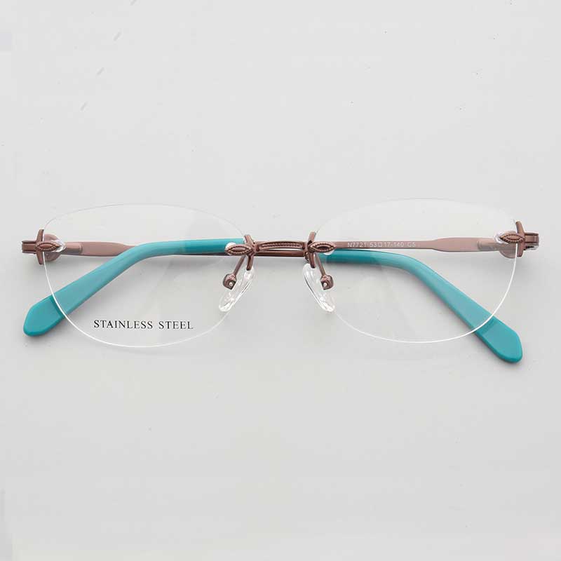 Esther | Rimless Oval Eyeglass Frames For Women |  Female Round Lightweight Metal Eyewear Red