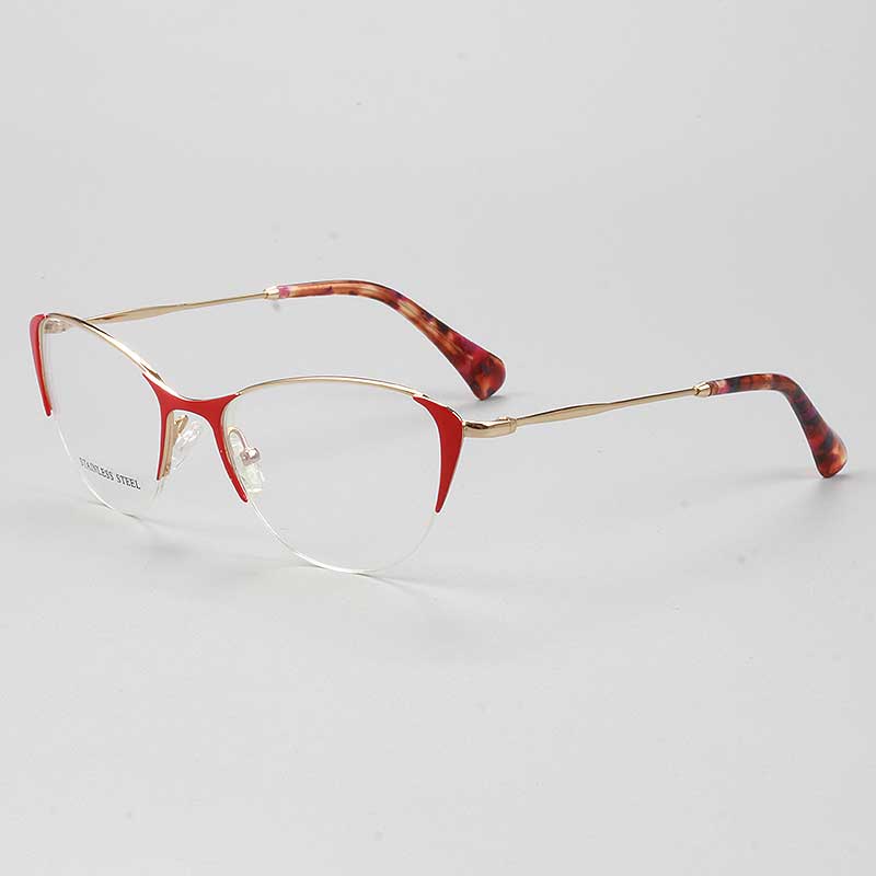 Rhea | Womens Half Rim Cat Eye Eyeglasses Frames | Retro Stainless Steel Spectacles