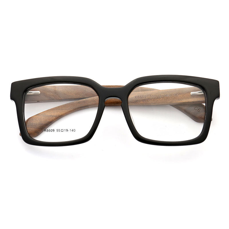 Derby | Oversized Square Wooden Eyeglasses | Classic Acetate Frames w/ Wood Temples