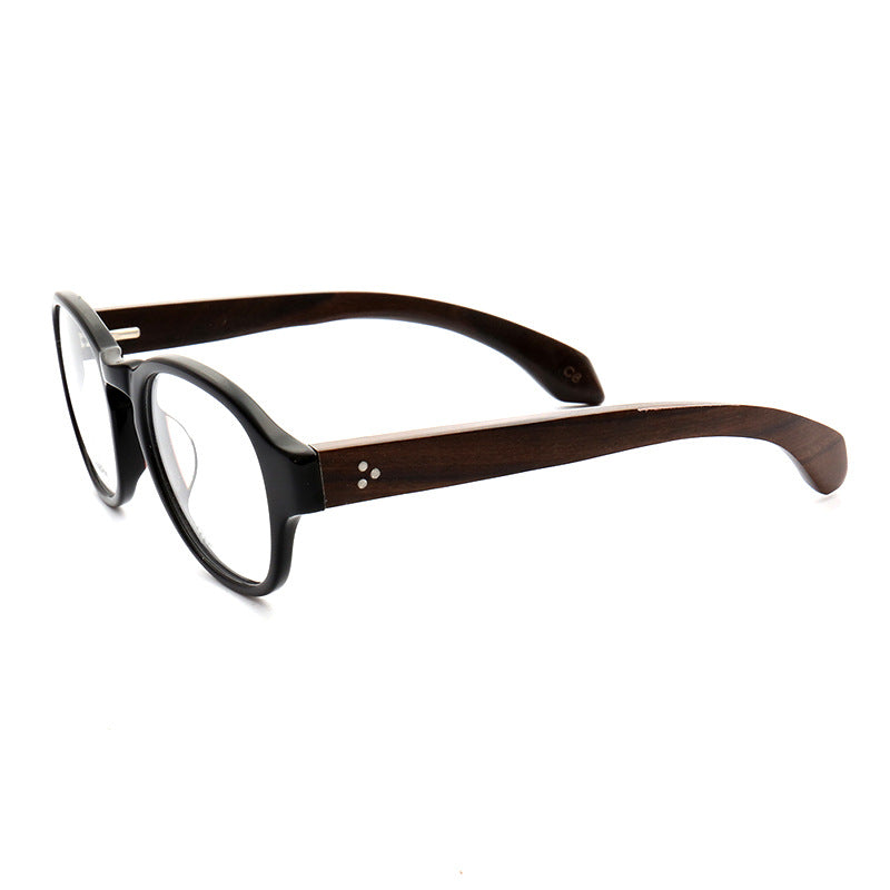 Wendell | Classic Round Full Rim Eyeglass Frames | Acetate Frame w/ Wooden Temples
