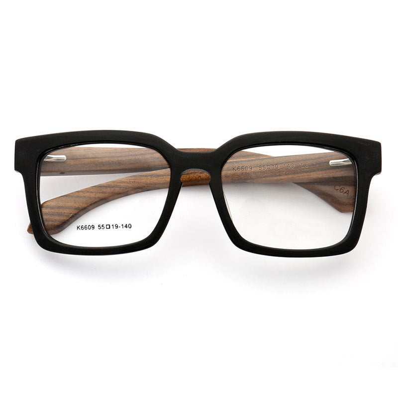 Derby | Oversized Square Wooden Eyeglasses | Classic Acetate Frames w/ Wood Temples