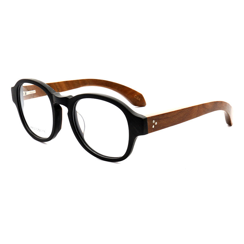 Wendell | Classic Round Full Rim Eyeglass Frames | Acetate Frame w/ Wooden Temples