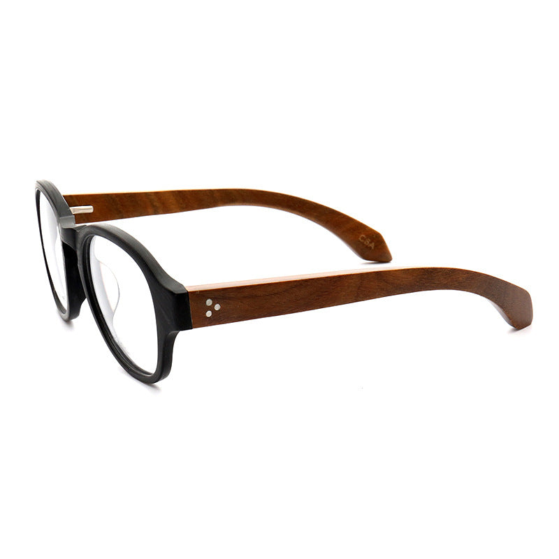 Wendell | Classic Round Full Rim Eyeglass Frames | Acetate Frame w/ Wooden Temples