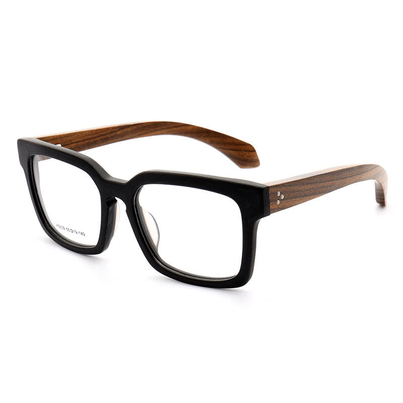 Derby | Oversized Square Wooden Eyeglasses | Classic Acetate Frames w/ Wood Temples