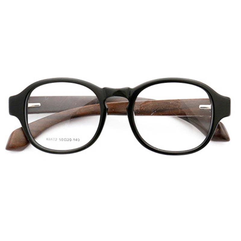 Wendell | Classic Round Full Rim Eyeglass Frames | Acetate Frame w/ Wooden Temples