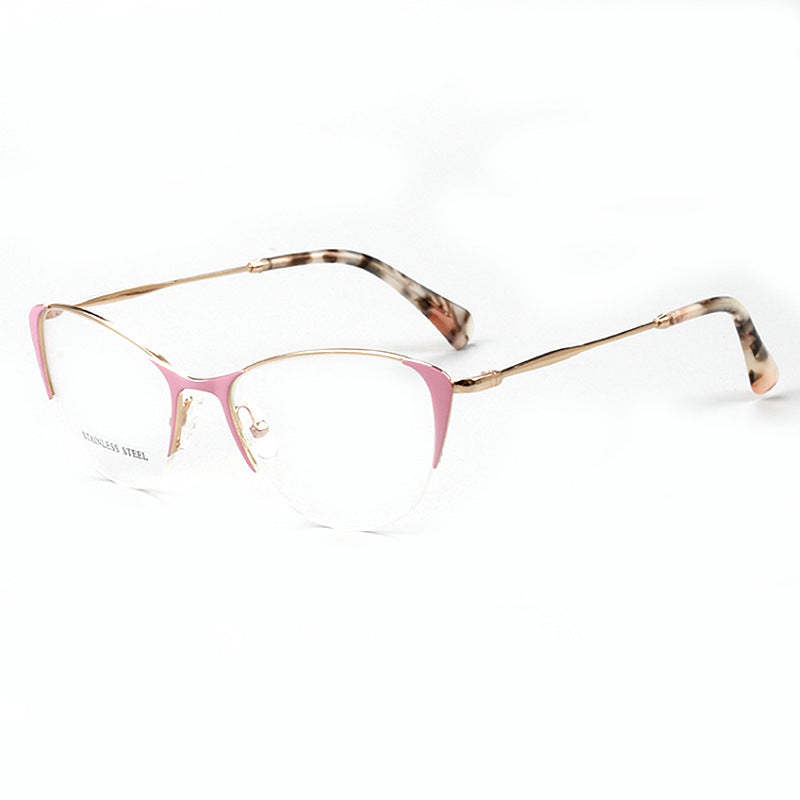 Rhea | Womens Half Rim Cat Eye Eyeglasses Frames | Retro Stainless Steel Spectacles