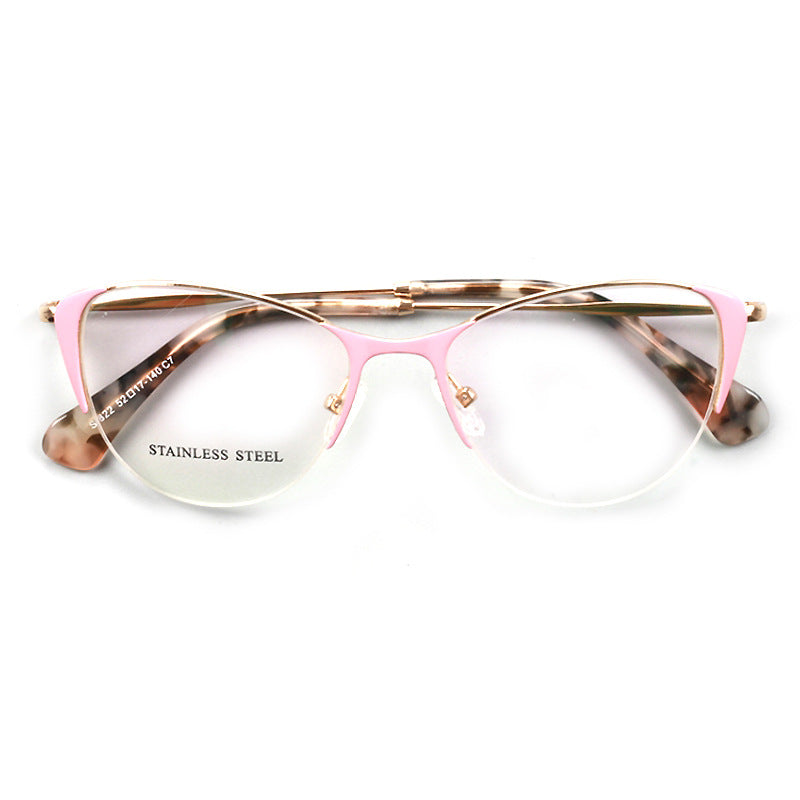 Rhea | Womens Half Rim Cat Eye Eyeglasses Frames | Retro Stainless Steel Spectacles